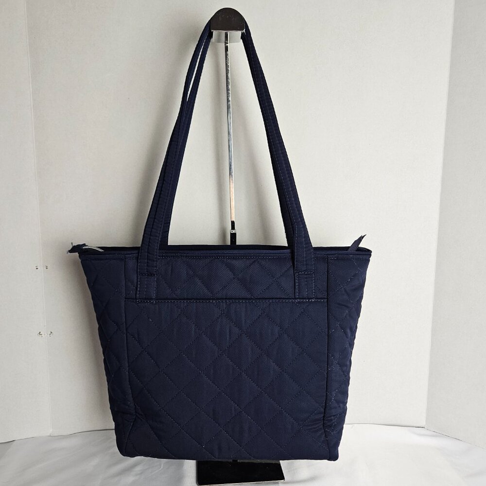 Vera Bradley Tote Bag Small w/ Zippers Performance Twill Classic Navy - Picture 2 of 14